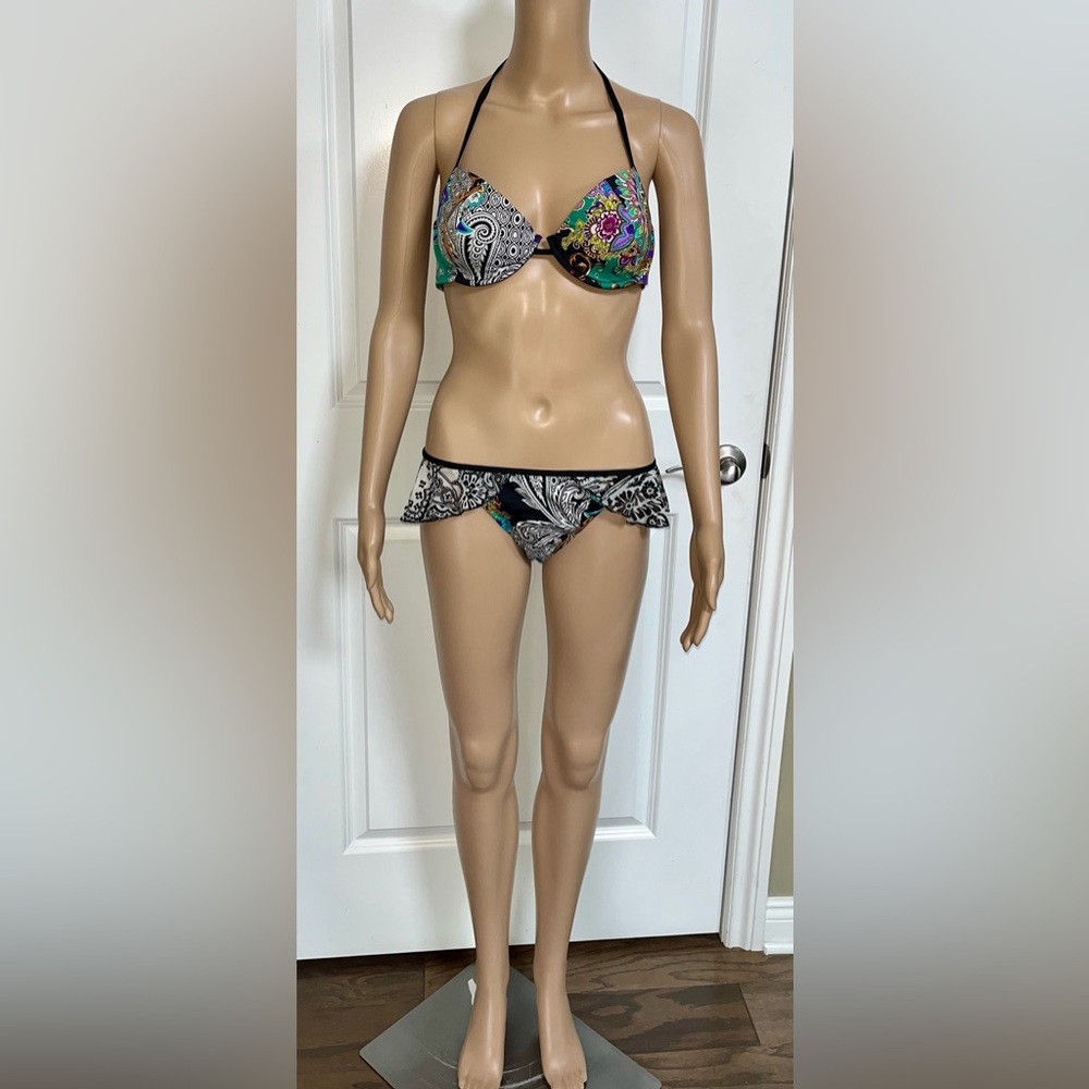 Victoria's Secret Multicolor Paisley Bikini Set — Black Trim